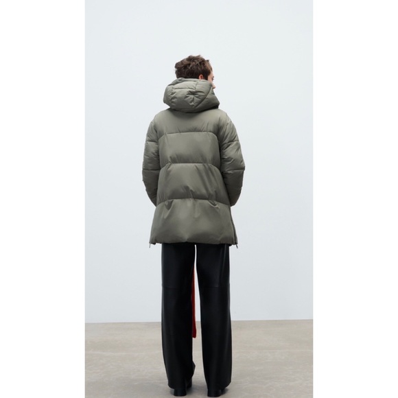 Zara HOODED QUILTED JACKET Dark Khaki M - Picture 2 of 15